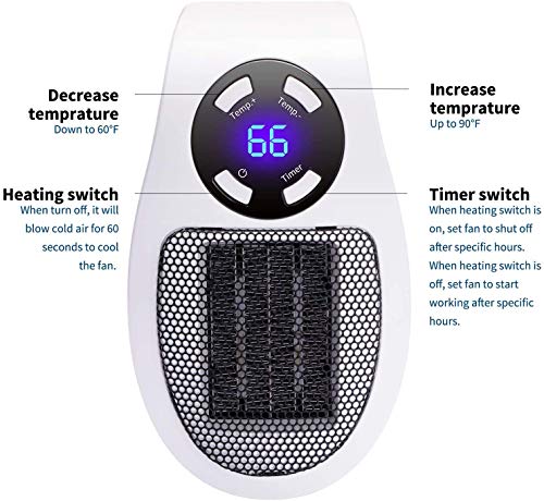 Givebest Programmable Space Heater With Led Display, Wall Outlet Electric Heater With Adjustable Thermostat And Timer For Home Office Bathroom Indoor Use, Small Plug In 350 Watt Heater, Etl Listed #TOP1