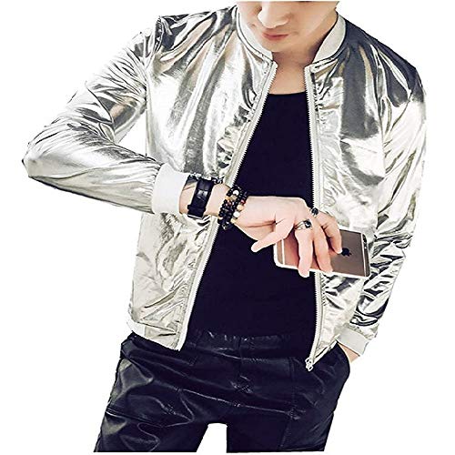 Veste métallisée décontractée pour Homme (Argent, Large)