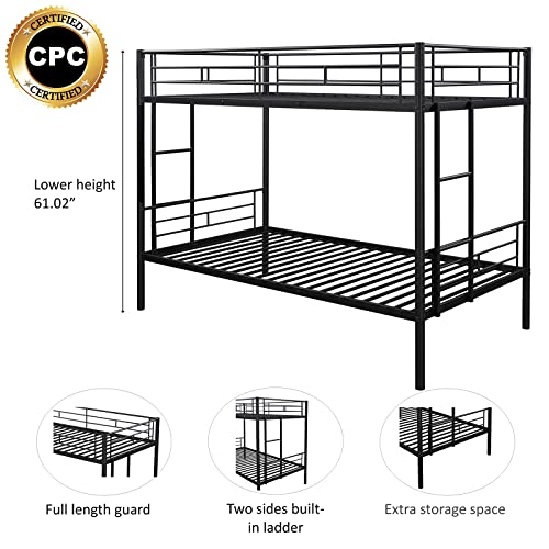 Gnixuu Metal Bunk Bed Twin Over Twin Sturdy Heavy Duty Bunk Beds With 2 Side Ladders, Space Saving, No Box Spring Needed, For Boys Girls Teens Adults #TOP3