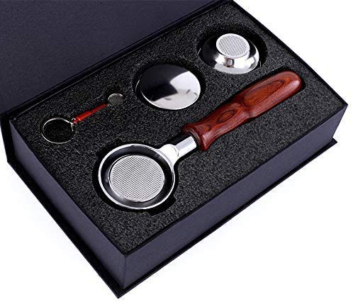 IE58MM Bottomless Portafilter Stainless Steel Professional Espresso Coffee Machine With 2 Cups And 1Cup Filter Basket Included (Red acid wood)