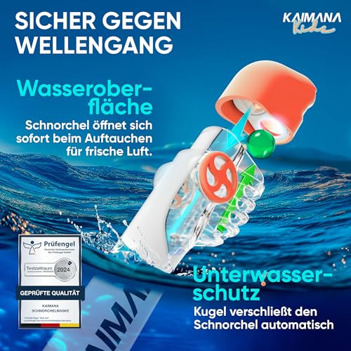 Die Preisgekrönte KAIMANA® Schnorchelmaske Kinder inkl. Tragetasche - absolut CO₂ sichere Tauchmaske...