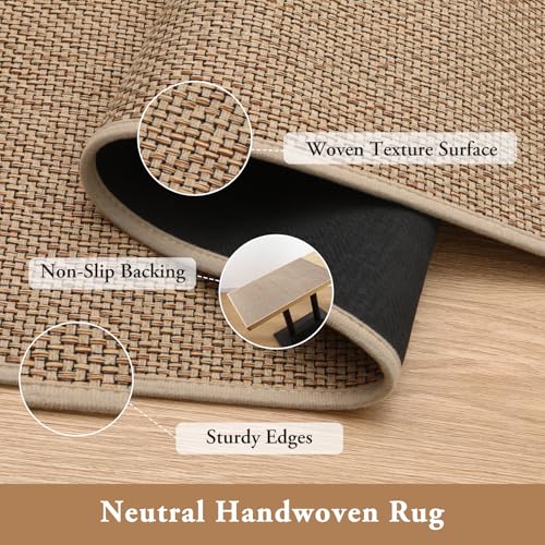 Tapete beige/khaki 3x5 chenille resistente y antideslizante miniatura 3