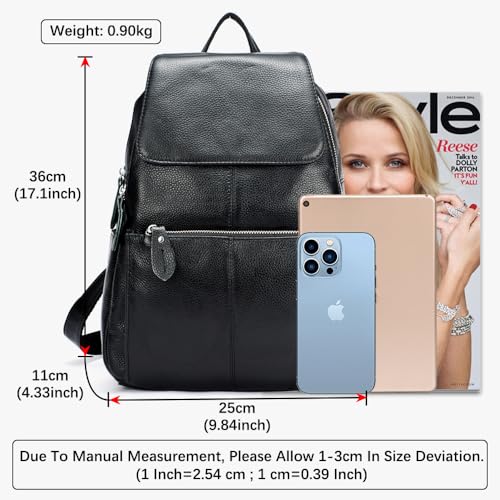 Image of 15 Colors Real Soft 100% Genuine Leather Women Backpack Fashion Ladies Travel Bag Preppy Style For Woman (Black)