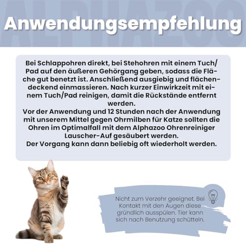 alphazoo Ohrmilbenöl für Katzen 100 ml – sanfte, alkoholfreie Ohrenpflege mit Aloe Vera & Calendula | pflegt empfindliche Ohren, leicht anzuwenden & gut verträglich | unattraktiv für Milben