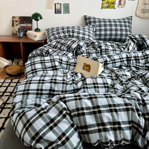 Image of LifeTB Queen Comforter Set Grey Black Plaid Comforter Set, 3 Pieces Vintage Checkered Pattern Grid Comforter with 2 Pillowcases, Fluffy Soft Farmhouse Plaid Bedding Gingham Comforter Set Queen
