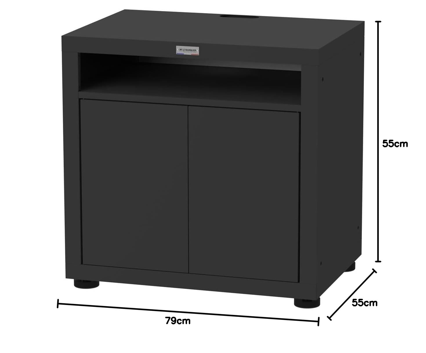 LE MARQUIER Meuble Cuisson avec Tablette, 80 X 55 cm Noir