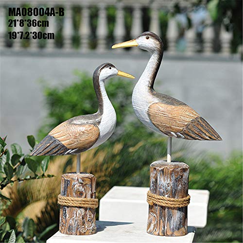 Yato 2PCs Wooden Seagull Figurines Wooden Sculptures Rustic Bird Statue Ornament Decor Vintage Seagull Nautical Gifts