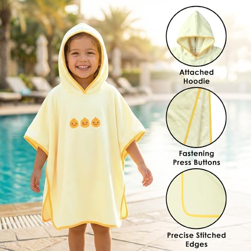 Image of Story@Home Poncho Towel for Kids with Hood 300 GSM-120 X 60CM Quick Dry Kids Towel |Soft Lightweight Baby Wrap for Beach|Pool Towel for Boys & Girls |Kids microfiber towels for bath -Light Yellow-Duck