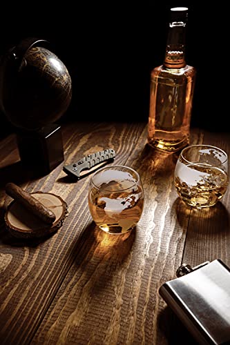 Etched World Globe Glasses 10 Oz -Set Of 4 By The Wine Savant, Wine, Whiskey, Scotch, Vodka Water Or Juice Old Fashion Glasses, World Glasses Etched Globe #TOP4