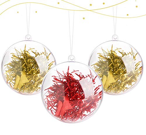 ABSOFINE Boules de Noël Transparente 20pcs,10cm Boule de Décoration en Plastique à Remplir Snowflake Feather Ligne Crystal pour Décoration de Noël/Mariage Anniversaire/Décoration de Sapin de Noël