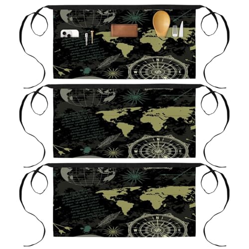 Demi-tablier pour cuisine lot de 3 tabliers courts avec poches bistrot restaurant