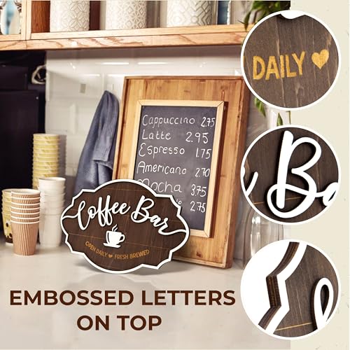 Image of Woodamore Small Coffee Bar Sign For Wall - Vintage Coffee Sign Decor For Bar Accessories, Wood Farmhouse Cafe Signs Rustic Kitchen Decor