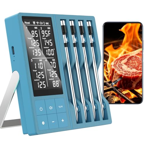 Image of Wireless Meat Thermometer Digital - 800FT Bluetooth Food Thermometer for Cooking, NIST Certified Accuracy, Instant Read Thermometer Standalone Base for Grill BBQ Oven Smoker (Blue)