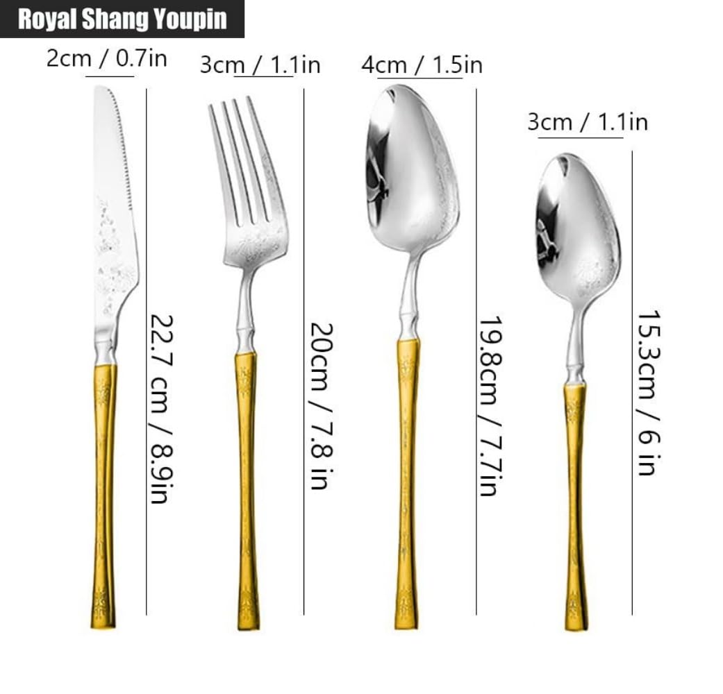 Creativo Vita Piccola Modello Laser Cucina in Acciaio Inox Posate Da Tavola Posate Set Di Posate Coltello Da Bistecca Forchetta Cucchiaio Cucchiaino (Oro argento,16 pezzi)