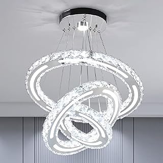 Modern Crystal Chandeliers 3 Rings DIY Crystal Pendant Light Adjustable Rings Crystal Hanging Light Led Acrylic Design Crystal Ceiling Light Fixture Cool White for Bedroom Living Room Dining Room