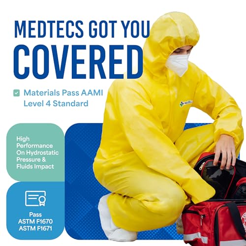 Image of Medtecs Hazmat Suits - 6 Sizes Options - Disposable Coveralls Suit, Medical Protective Coverall PPE Hazmat Suits