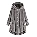 Produktbild iHENGH Damen Herbst Winter Bequem Mantel Lässig Mode Jacke Mode Frauen Knopf Mantel Flauschige Schwanz Tops Mit Kapuze Pullover Lose Pullover