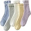 fauson Calcetines peludos para mujer, calcetines acogedores y esponjosos, cálidos para invierno, 5 pares de calcetines, calcetines de Navidad multicolor para interiores