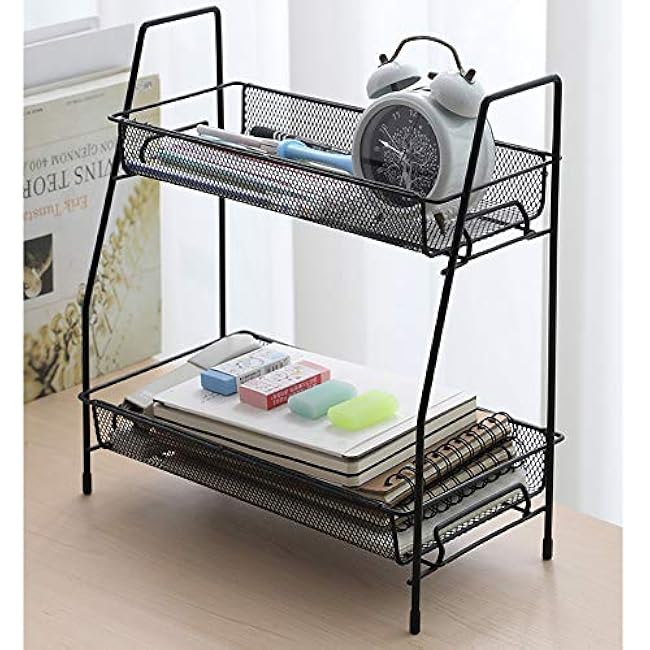 Spice Rack Organizer, 2-Tier Bathroom Shelf Organizer countertop, Kitchen Rack Organizer for Spice Can Sauce Jars Bottle (Black)