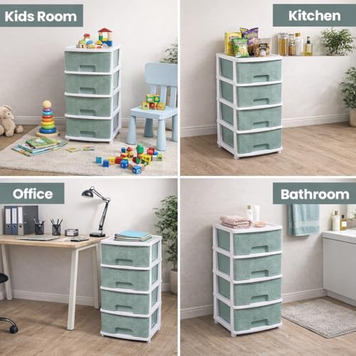 Image of Plastic Modular Drawer Storage Chest Of Drawers Organizer Storage Box, Large Stomo Racks For Multipurpose Anti-slip Shoes Organizers (Green, 4 Layer)