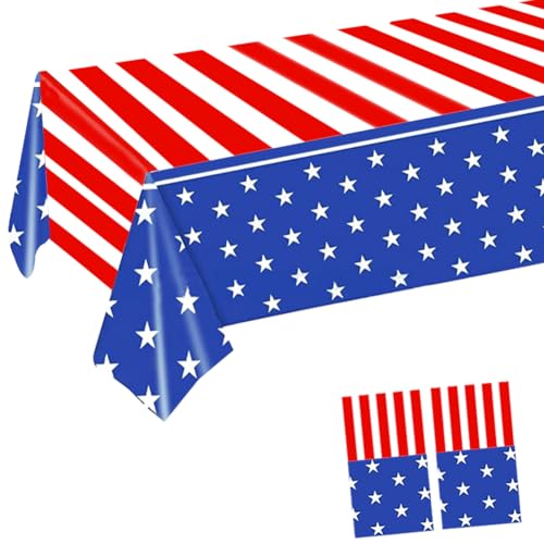 Image of 2 Pack Independence Day Plastic Tablecloths Fourth of July Party Plastic Table Covers Disposable Table Cloths BBQ Picnic Party Waterproof Tablecloth TableCovers 54 x 108 in