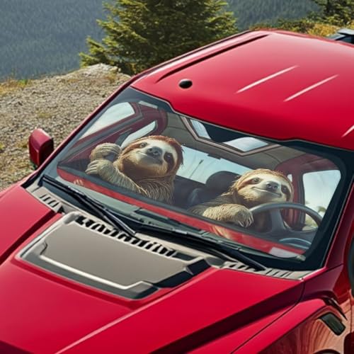 Image of Funny Sloth Car Windshield Sun Shade Foldable Sunshade Universal Vehicle Accessories Auto Sun Heat and UV Rays Blocker Keep Your Vehicle Cool Fit Car Front Window for Trucks SUV