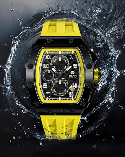 Image of TSAR BOMBA Men's Luxury Quartz Watch, Luminous Dial 5ATM Water Resistance Silicone Strap Men's Wristwatch Ideal Gift for Men