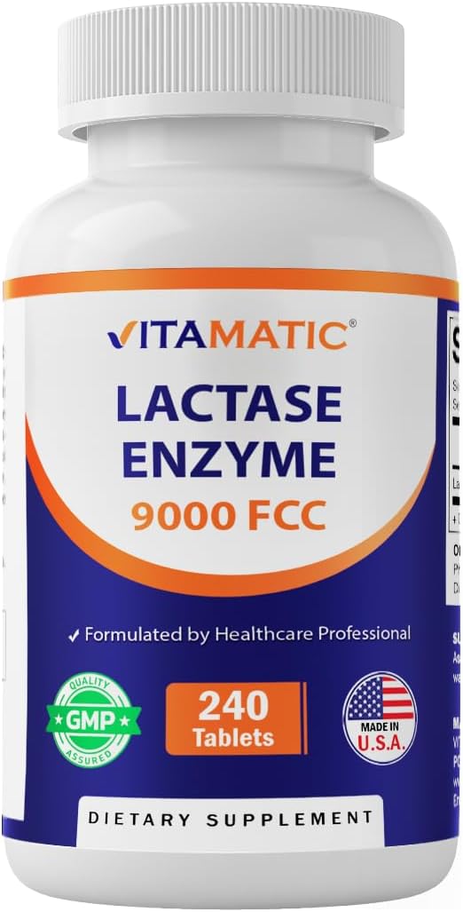 Lactase Enzyme 9000 FCC 240 Tablets - Lactose Intolerance Relief Caplets