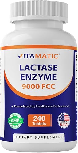 Vitamatic Enzima de lactasa 9000 FCC 240 comprimidos - Caplets de alivio para la intolerancia a la lactosa