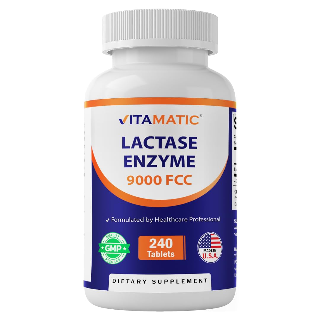 Lactase Enzyme 9000 FCC 240 Tablets - Lactose Intolerance Relief Caplets