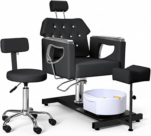 Silla de Pedicura con Spa para Pies y Taburete, Conjunto de Estación de Pedicura Nail Tech con Soporte de Pedicura Ajustable, Tazón de Masaje de