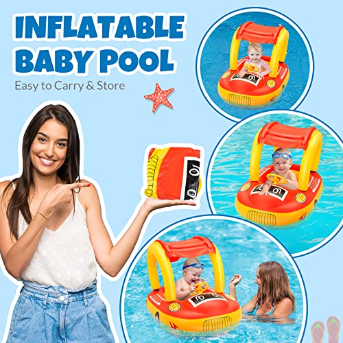 Inflatable Baby Pool Float, Baby Swim Float With Removable Upf50+ Sun Canopy Car Shaped Infant Pool Floats For Kids Summer Swimming Ring Baby Floaties Pool Toys For Toddlers 1-3, 6-12 Months Babies #TOP4