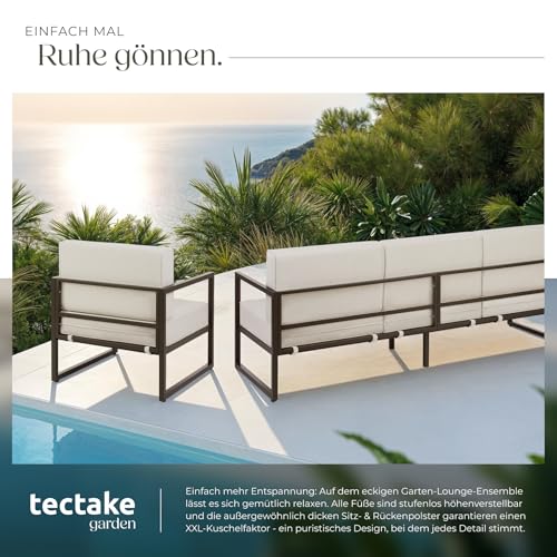 tectake® Gartenlounge Outdoor Set, Sofa 3 Sitzer 2X Gartensessel, Relaxsessel Garten mit Gartenbank, Gartenmöbel, Balkonmöbel… – Ansicht 4