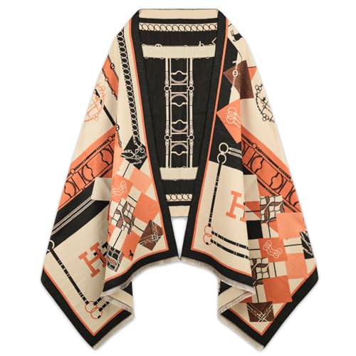 EXTREE Scarfs for Women Pashmina Silky Shawl Wrap for Evening Dressing Blanket Open Front Poncho Cape A Chinese Style Caramel Rice