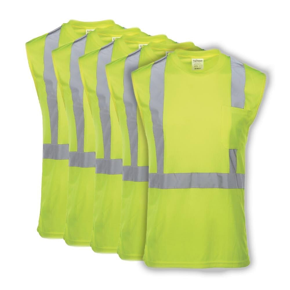 J. J. Keller & Associates, Inc. High Visibility T Shirt for Men, Sleeveless, ANSI Class 2 Type R, Chest Pocket, SAFEGEAR