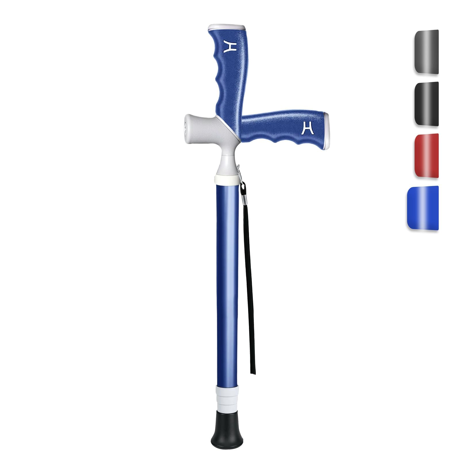 Care-parents Bastón telescópico, ligero, 0,33 kg, altura regulable, aluminio, bastón plegable, con mango ergonómico, dos modos de agarre, para hombre y mujer, color azul