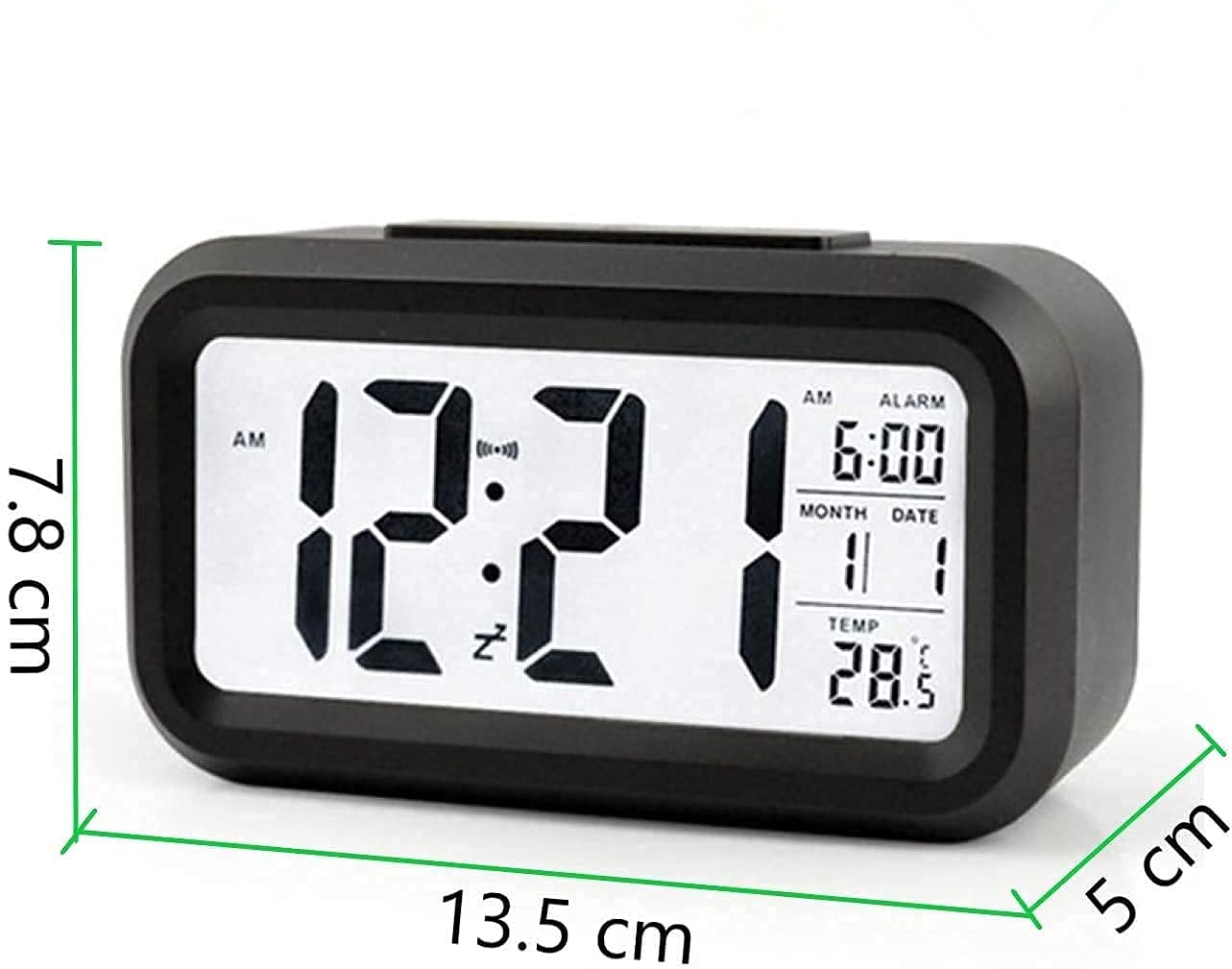 PERPART Digital Table Alarm Clock Calendar Snooze with Automatic Sensor Light Smart Battery Operated Date and Temperature Indoor Multifunctional Bedside Alarm Clock Home and Office ^ Black 3