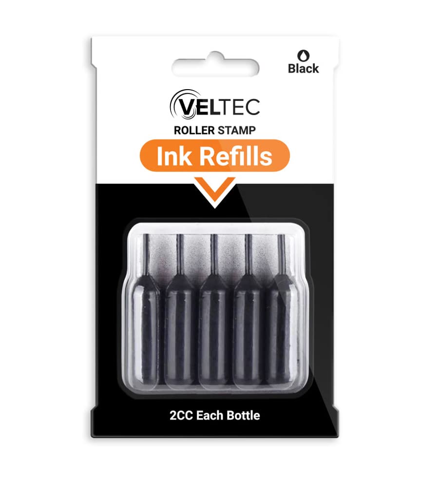 Veltec Paquete de 5 recambios de tinta para sellos de rodillo, color negro