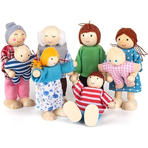 Juego de 8 muñecas familiares Jooheli para casas de muñecas de madera Cover