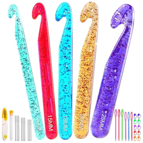 Ganchos de ganchillo grandes, diseño ergonómico, 1 juego, agujas de tejer de , herramientas ergonómicas de ganchillo, ligeros, para alfombras, bufandas, muñecas, chales, tejer, mantas, tejer