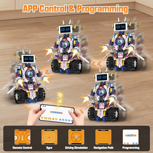 5 in 1 STEM Robot Building Kit, APP & Remote Control Screen Building Toys, Eye Coding Robots Rechargeable, 620Pcs DIY Super Warriors for Kids Learning, Boys Girls Birthday Gifts - Image 6