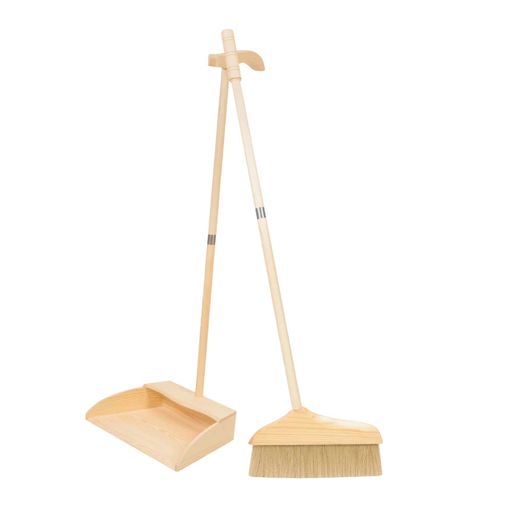 Escoba de Madera Largo de Mango de Limpieza, Recogedor Juego | Cerdas Suaves y Mango Ergonómico, Uso Doméstico y Exteriores, Ligero y Resistente al Desgaste
