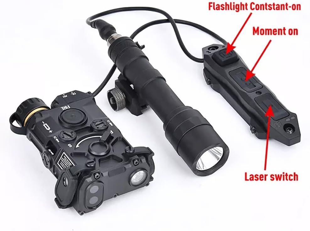 Metal Og Laser Sights Box(with Red/Green/Blue Laser + IR Laser+White Flashlight),& M600u Strong LED Flashlight,& Modular Dual Wire Remote Pressure Switch(SF+Crane Plug) Combo, Black