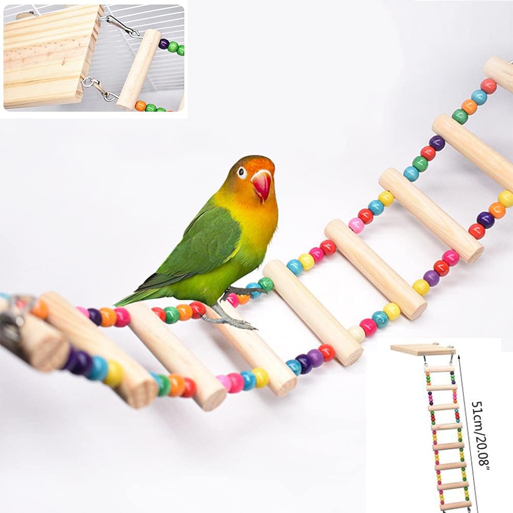 Bird Ladder Toys, Wood Parrot Bird Perch Stand Platform with 8 Ladders Swing Bridge for Pet Training Playing, Flexible Birds Cage Accessories Decoration for Cockatiel Parakeet : Pet Supplies