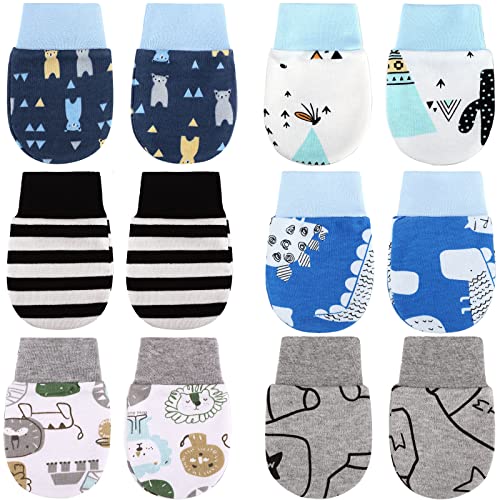 Image of 6 Pairs Newborn Baby Mittens No Scratch Gloves Infant Toddler Anti Scratch Essentials Unisex Cotton for 3-9 Months Girls Boys (Gray Series, Cool)