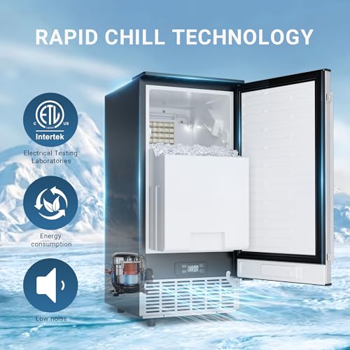 Image of ICYGLEE Commercial Under Counter Ice Maker Machine with Drain Pump, 100Lbs /Day with 24lbs Storage, Auto-Cleaning, 24H Timer, Built-in Freestanding Ice Maker for Home /Commercial & Home Use. (Steel)