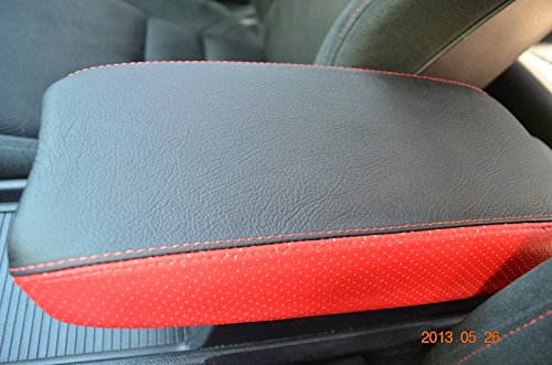 RedlineGoods armrest Cover Compatible with Honda Civic 2006-11. Tailor Made - not Universal. Genuine top-Grade Italian Black Suede (Alcantara) with Red Thread