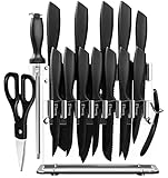 MICHELANGELO Kitchen Knife Set with Block, Sharp Black Knife Set for Kitchen, 16 Picec Stainless...