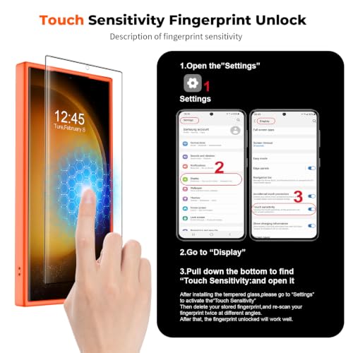 Image of SUPFINE Magnetic for Samsung Galaxy S23 Ultra Case with Screen Protector, (Built-in Magnets) (Military Grade Drop Protection) Slim Translucent Shockproof Phone Case,Orange