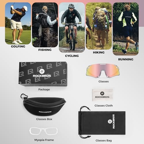 Image of ROCKBROS Photochromic Cycling Sunglasses UV Protection Bike Sport Pink | Auto-Color Lens, TR90 Frame 22g Ultra-Light, Built-in Myopia Frame, UV400 Protection, Adjustable Nose Pad